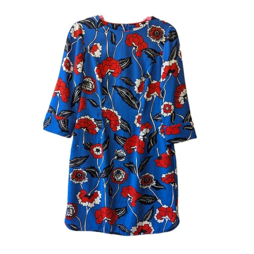 Boden Isabelle Shift 3/4 Long Sleeve Dress Floral Red White T Size 4R